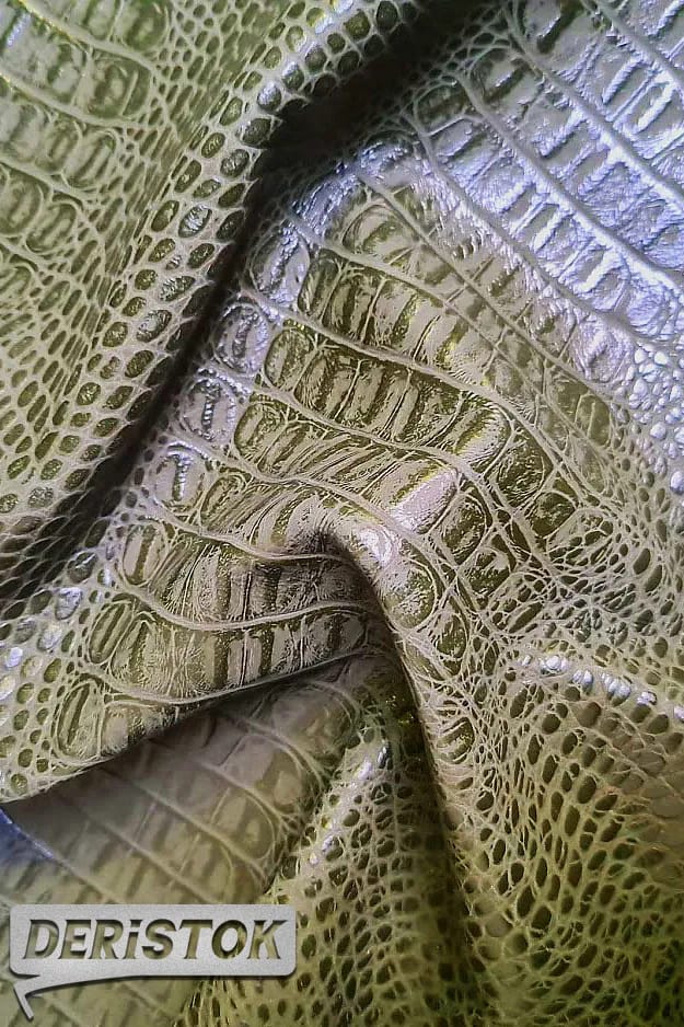 Kroko Desenli Egzotik Deri Zeytin Kahverengisi - 1