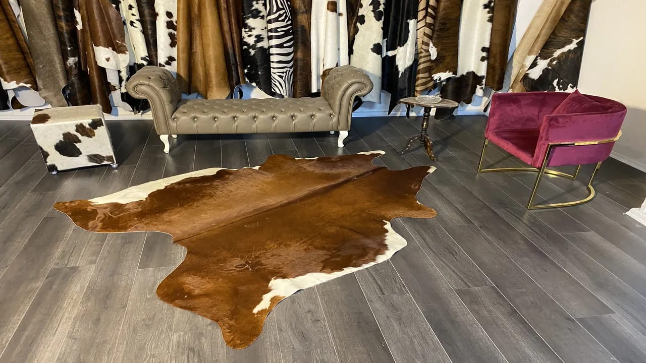 Fiesta Leather Art Hakiki Deri Dana Postu Kahve - Beyaz 175 x 220 - 1