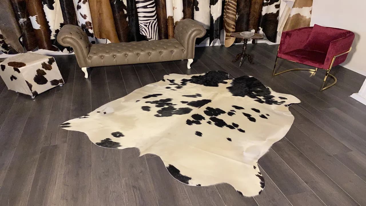 Fiesta Leather Art Hakiki Deri Dana Postu Siyah - Beyaz 180 x 215